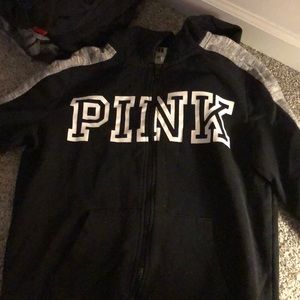 pink black and grey long sleeve jacket